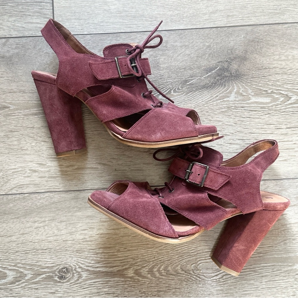 Anthropologie Schuler & Sons Philadelphia Lace Up Peep Toe Heels
